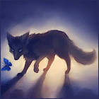 Волки Серый волк со светящимися синими глазами и синяя бабочка аватар