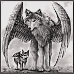 Волки Крылатый волк с дитёнышем аватар