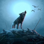 Волки Скорбящий волк стоит на трупах своих собратьев и воет аватар
