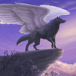 Волки Чёрный волк на скале с крыльями аватар
