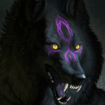Волки Скалящийся волк с фиолетовыми символами на морде аватар