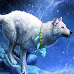 Волки Белый волк с амулетом на шее стоит на фоне звездного неба аватар