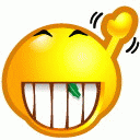 Улыбка Смайлик улыбается с листочком зеленым в зубах аватар