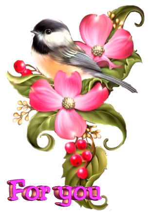 Надписи разные Открытка для Тебя.Розовый цветок с птицей и ягодами аватар