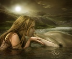 Дельфины Девушка с дельфином при луне аватар