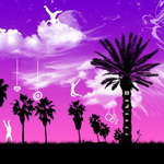 Деревья Пальма и деревья на фоне розового неба с прыгающими людьми аватар