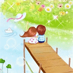 Дети Девочка с мальчиком сидят на деревянном мостике аватар