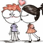 Дети Девочка целует в щеку удивленного мальчика аватар