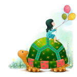 Дети Девочка, сидя на большой черепахе, держит воздушные шарики аватар