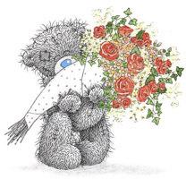 Валентинки Медведь с большим букетом цветов аватар