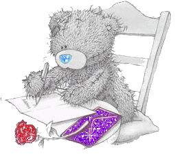 Валентинки Медвежонок пишет письмо. Рядом роза аватар