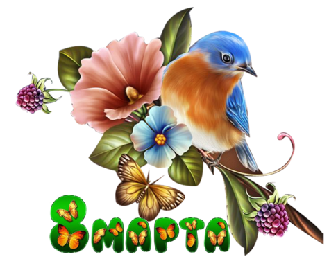 Восьмое марта Открытка 8 Марта.Птичка,бабочка ветка цветов аватар