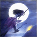 Вампиры, ведьмы, дьяволы Ведьма на метле летит по небу на фоне полной луны аватар
