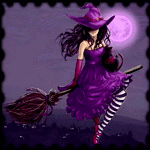 Вампиры, ведьмы, дьяволы Ведьмочка на метле над городом на фоне фиолетовой луны аватар