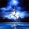 Единороги, лошади Единорог стоит в воде на фоне грозового неба и молний аватар
