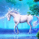 Единороги, лошади Единорог стоит у воды в лесу аватар