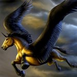 Единороги, лошади Единорог мчится на крыльях по грозовому небу аватар