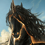 Единороги, лошади Черный единорог в огненных трещинах аватар
