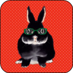 Зайцы Кролик в зеленых очках на красном в белый горох фоне аватар