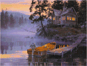 Рассветы, закаты Речной причал, рядом лодка в предрассветном тумане аватар