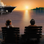 Рассветы, закаты Пара влюбленных на смотрят на закат в порту аватар