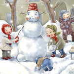 Зима Детки собрались вокруг снеговика аватар