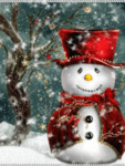 Зима Снеговик в красном под снегопадом аватар