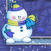 Зима Снеговичок в сине-желтом шарфике аватар