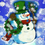 Зима Снеговик с новогодними украшениями под идущим снегом аватар