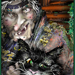 Зима Баба яга с чёрным котом аватар
