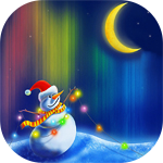 Зима Снеговик украшенный цветной гирляндой смотрит на луну аватар