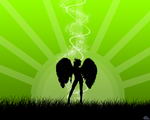 Имена Ангел с крульями черный силуэт на зеленом фоне аватар