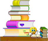 Книги, библиотека Смайлик среди книг читает книжку аватар