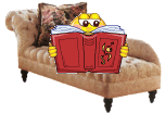 Книги, библиотека Смайлик читает книжку на диванчике аватар