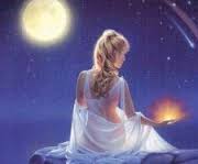 Космос, звезды, луна и месяц Девушка в белом держит огонек под Луной аватар