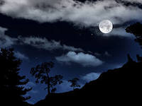 Космос, звезды, луна и месяц Луна над склоном освещает деревья аватар