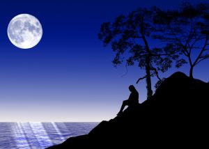 Космос, звезды, луна и месяц Мужчина под соснами освещен луной аватар