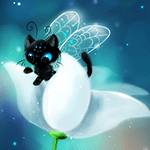 Кошки и котята Черный котенок с крыльями сидит на белом тюльпане аватар
