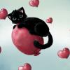 Кошки и котята Чёрный котик на воздушному шаре аватар