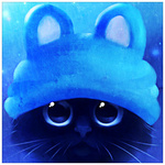 Кошки и котята Черный котенок в голубой шапочке с ушками, автор apofiss аватар