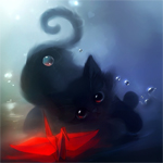Кошки и котята Чёрный котёнок и красный бумажный журавлик аватар