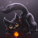 Кошки и котята Черный котенок смотрит на огненный шар аватар