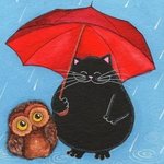 Кошки и котята Чёрный котяра с совёнком под зонтиком аватар