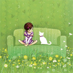 Кошки и котята Девочка с кошкой сидят на диване аватар