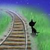 Кошки и котята Чёрный котик около железной дороги аватар