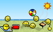 Лето Смайлики у моря играют в мячик аватар