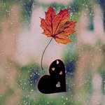 Листья, листва, трава Красный листик и черное сердечко прилипли к стеклу аватар