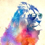 Львы, тигры, пантеры Яркий рисунок льва в очках аватар