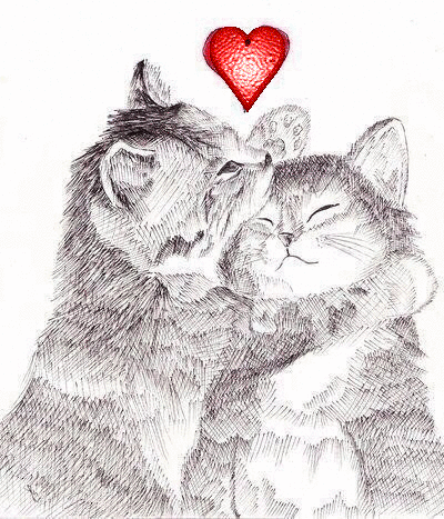 Любовь, люблю, целую Рисованые котики с сердечком аватар