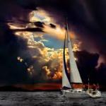 Море Белый парусник на море, небо затянуто черными тучами аватар